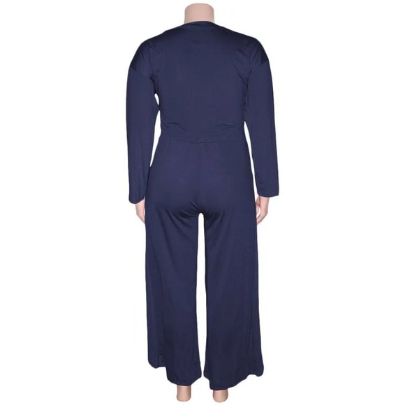 Plus Size Women Solid Color Off-Shoulder Long Sleeve Blouse And Slit Pants Set - Picture 7 of 15